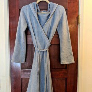 Medium Dusk Bohemian Folk Hooded Fleece Wrap Jacket Thermal Fleece Hemp Cotton